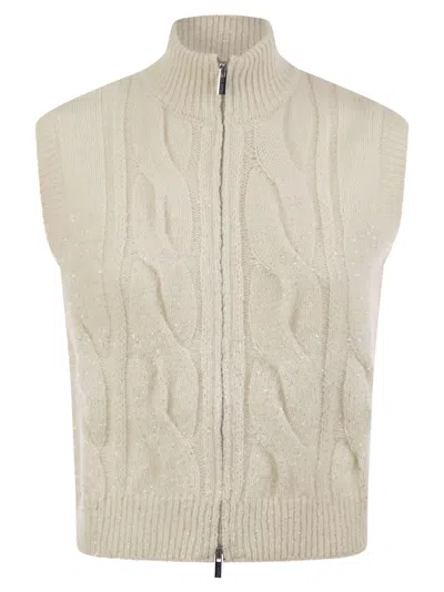 Peserico Cable Zip Vest In Alpaca Wool In White
