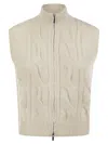 Peserico Cable Zip Vest In Alpaca Wool In White