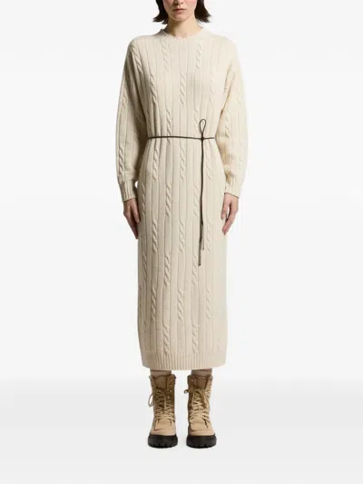 Peserico Cable-knit Belted Maxi Dress In Neutral