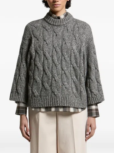 Peserico Cable-knit Sequin-embellished Sweater In Gray