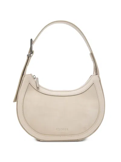 Peserico Calf Suede-panelled Buckle-detail Shoulder Bag In Neutral