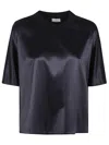 Peserico Midnight Blue Knit Trim Crewneck Shirt In Blue