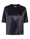 Peserico Midnight Blue Knit Trim Crewneck Shirt In Blue
