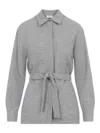 Peserico Light Grey Wool Blend Shirt With Classic Collar And Waist Belt In Gray