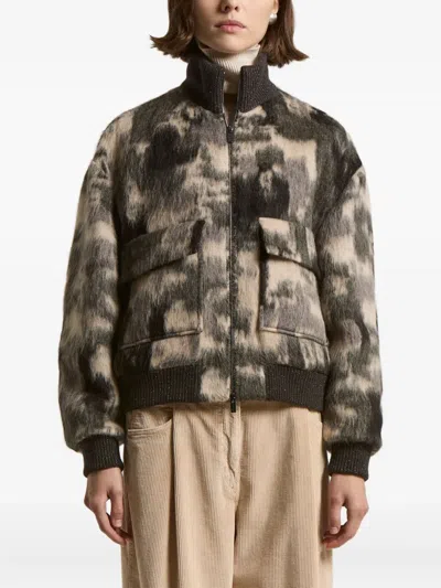 Peserico Camouflage-pattern Zip-front Jacket In Gray