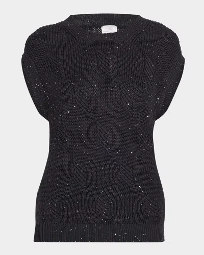 Peserico Cap-sleeve Ribbed Sequin Sweater In Space Blue