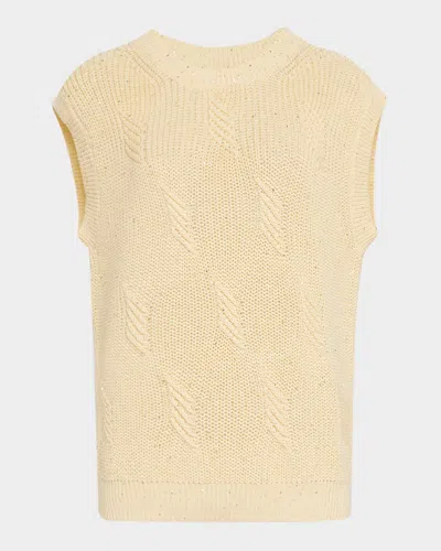 Peserico Cap-sleeve Ribbed Sequin Sweater In Sunshine Yellow