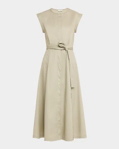 Peserico Cap-sleeve Stretch Cotton Midi Dress In Eucalyptus