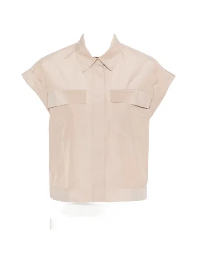 Peserico Cap-sleeve Shirt In Brown