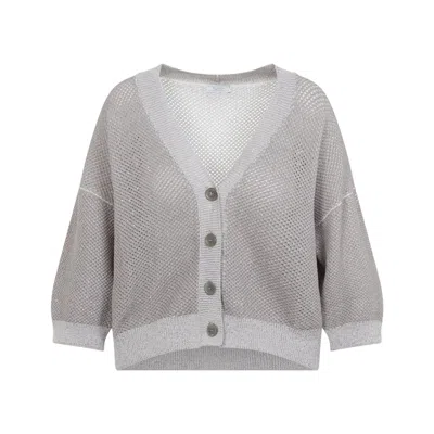 Peserico Tricot Cardigan Long Sleeves V Neckline In Gray