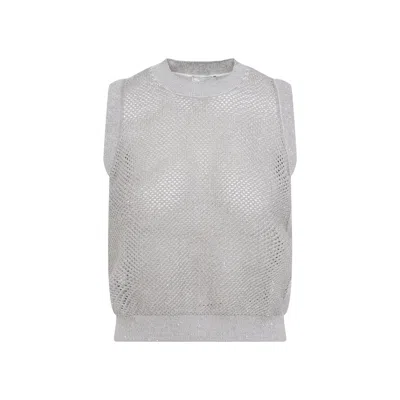 Peserico Tricot Knit Gilet Round Neckline Lurex In White