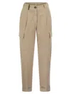 Peserico Women Cargo Carrot Trousers In Cotton Gabardine In Light Brown