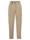 Peserico Women Cargo Carrot Trousers In Cotton Gabardine In Light Brown