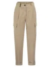 Peserico Cargo Carrot Trousers In Cotton Gabardine In Neutral