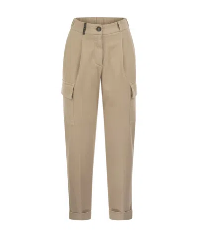 PESERICO CARGO CARROT TROUSERS IN COTTON GABARDINE