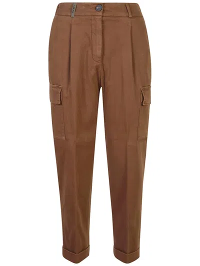 Peserico Cargo-pocket Twill Trousers In Brown