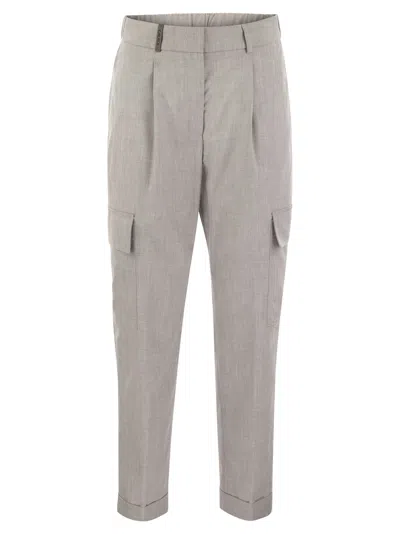 Peserico Cargo Trousers In Technical Viscose Canvas In Melange Grey