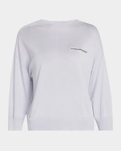 Peserico Cashmere And Silk Chain-trim Knit Sweater In Gray