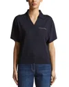 Peserico Short-sleeved Cashmere Blend Sweater With V-neckline In Blue