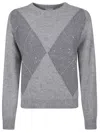 Peserico Cashmere Knit Sweater With Diamond Pattern In Gray