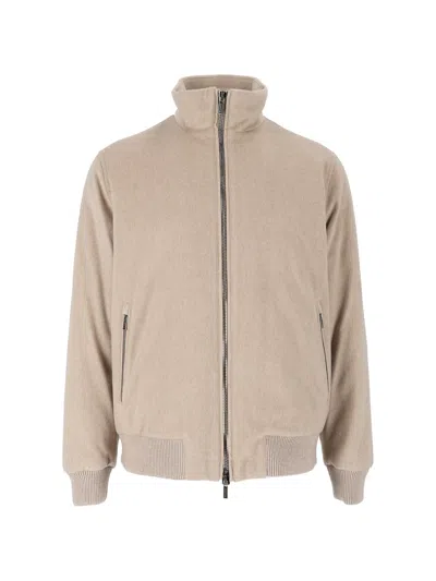 Peserico Casual High Collar Textured Jacket In Neutral