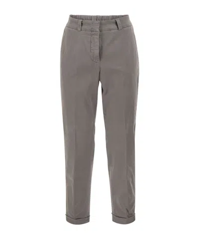 Peserico Stretch Cotton Tapered Trousers With Elasticated Waistband In Multi