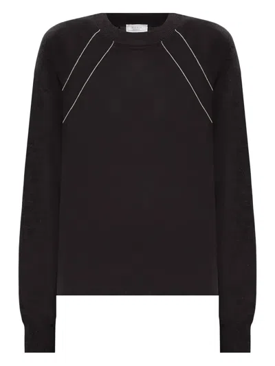 Peserico Chain-trim Round-neck Sweater In Black