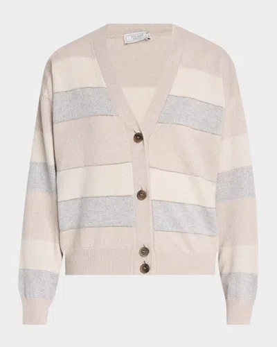 Peserico Chain-trim Stripe Knit Cardigan In Brown