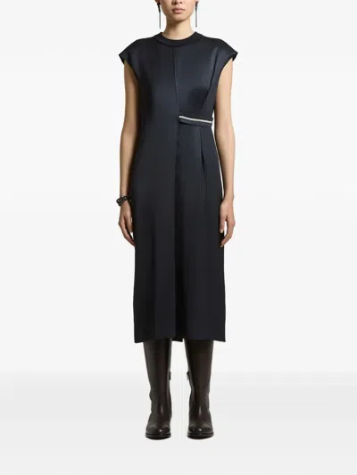 Peserico Chain-detail Pleated Midi Dress In Blue