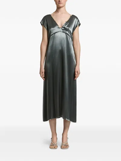 Peserico Chain-link Satin Midi Dress In Black