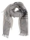 Peserico Check Patterned Linen Scarf With Fringed Edges In Gray