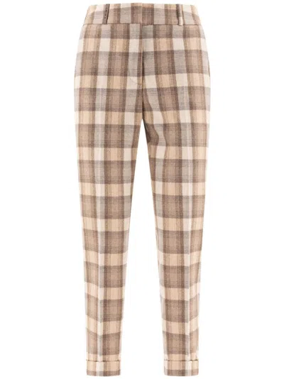 Peserico Check Wool Trousers In Neutral
