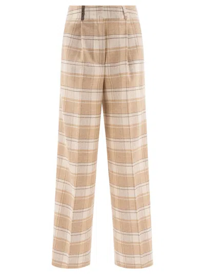 Peserico Check Wool Trousers In Beige