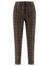 Peserico Check Wool Trousers In Brown