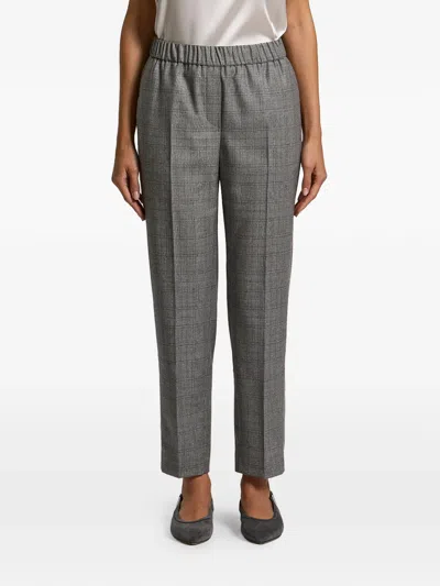 Peserico Checked Elasticated-waist Trousers In Gray