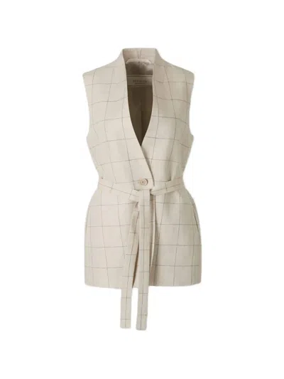 Peserico Checked-pattern Belted V-neck Jacket In Neutral