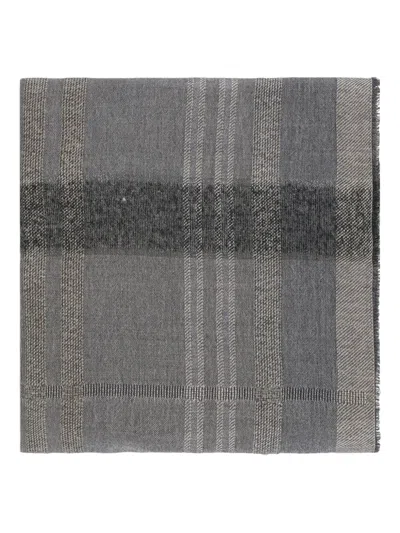 Peserico Checked-pattern Fringed Scarf In Gray