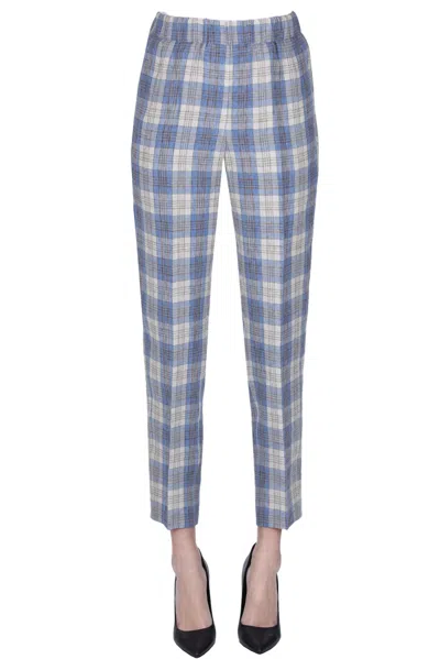 Peserico Checked Print Linen Trousers In Multicoloured