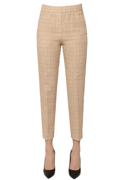 Peserico Checked Print Linen Trousers In Brown