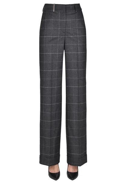 Peserico Checked Print Trousers In Gray