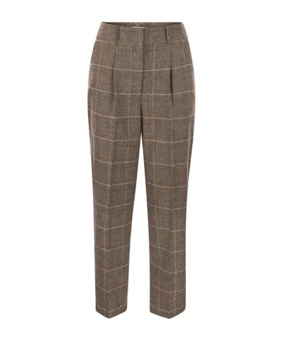 Peserico Checkered Trousers In Brown