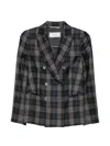 Peserico Check-pattern Double-breasted Blazer In Gray