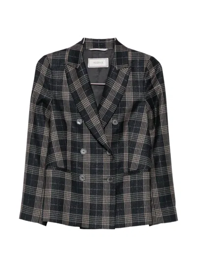 Peserico Check-pattern Double-breasted Blazer In Gray