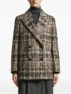 Peserico Check-pattern Double-breasted Coat In Brown