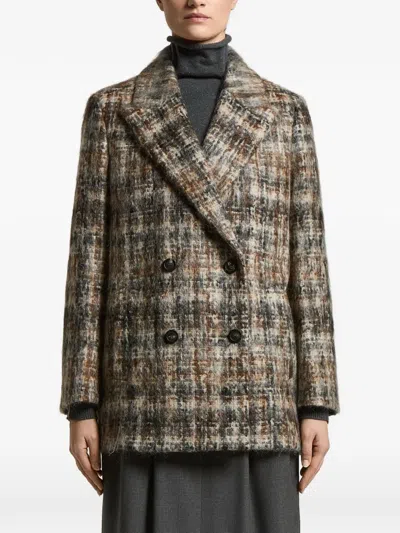 PESERICO CHECK-PATTERN DOUBLE-BREASTED COAT