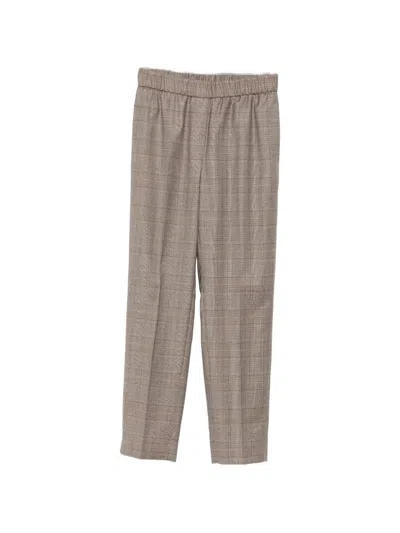 Peserico Check-pattern Elasticated-waistband Trousers In Brown