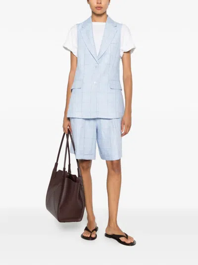 Peserico Check-pattern Linen Vest In Blue