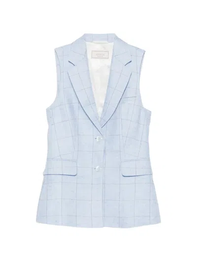 Peserico Check-pattern Single-breasted Linen Waistcoat In Blue