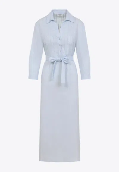 Peserico Chemisier Linen Midi Shirt Dress In Blue