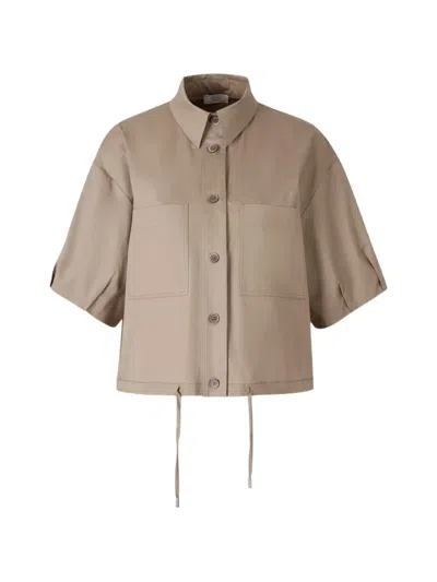 Peserico Chest-pocket Drawstring Buttoned Shirt In Brown